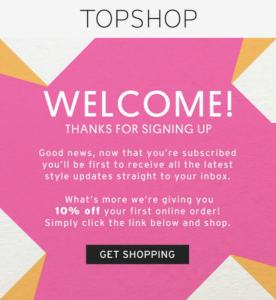 Topshop automated welcome Email - التسويق عبر الايميل